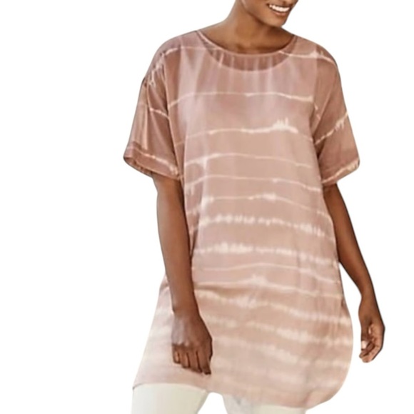 PUREJILL Silk Fawn Ombre Tye Dye Beachy Short Sleeve Popover Boho Tunic - Picture 3 of 13